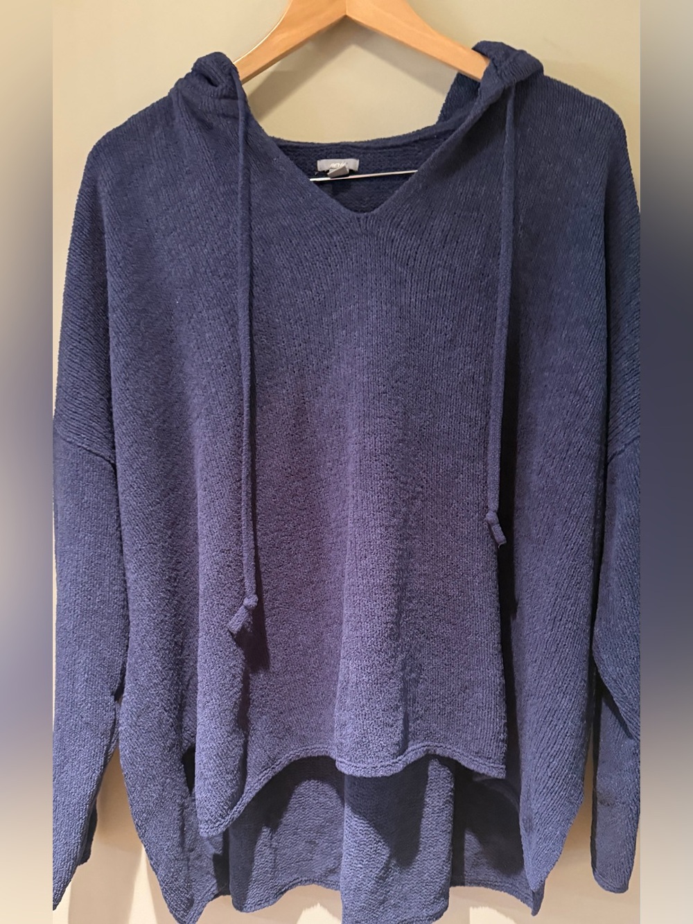 aerie Navy V-Neck oversized Hooded Knit Sweater XL